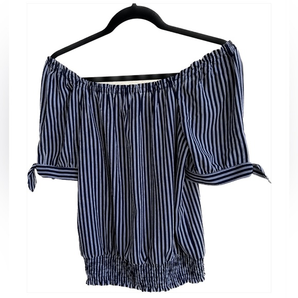 Michael Kors Navy/White Striped Off the Shoulder Top (Size s) - Picture 5 of 5